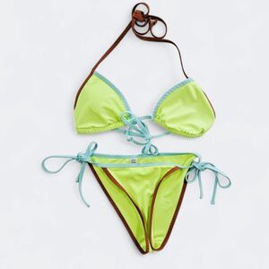 Aerie Vibrant Green Classic Triangle Padded String Bikini Cheeky Bottoms Set S